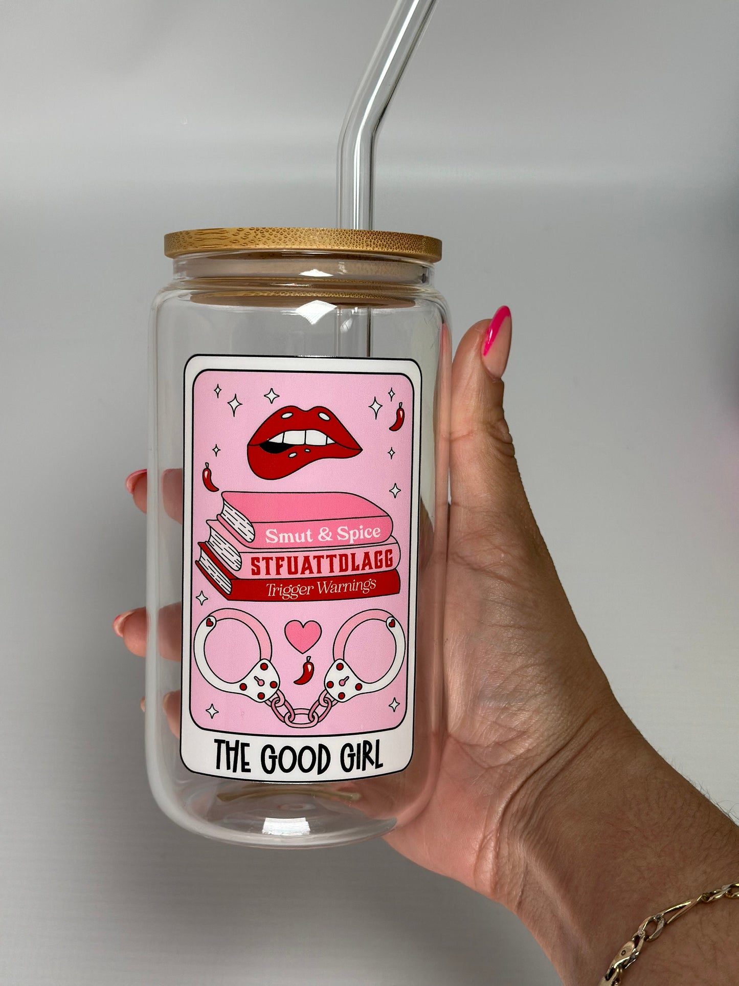 The Spice Glass Cup square glass up w/ Bamboo Lid & Straw coffee cup glass cup bookish booktok spicy book smut gift ideas