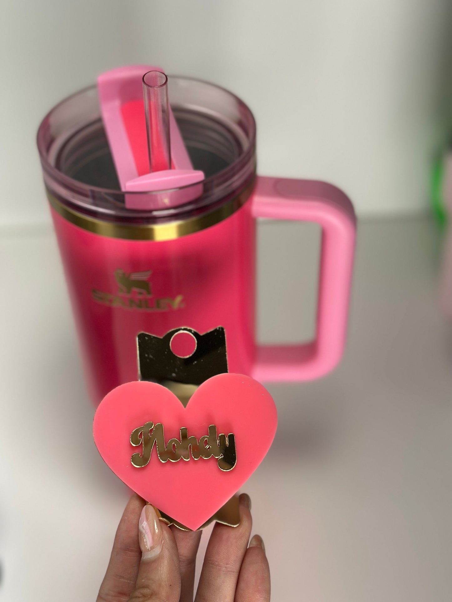 Pink Gold Heart tumbler cup accessory charm Cup Charm Pink Lover Charm straw charms Pink Parade Tumbler Topper Pink gold