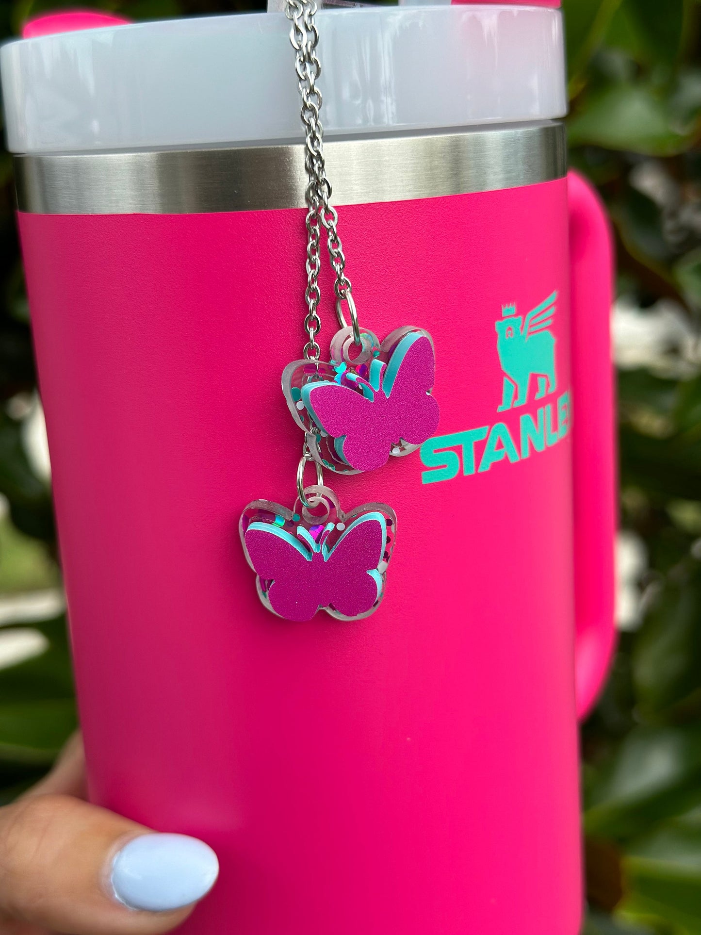 Passion Pink Butterfly Tumbler Topper Set Pink teal Charms pasionpink accessory Topper Tumbler Name Plate Perfect for teal pink set