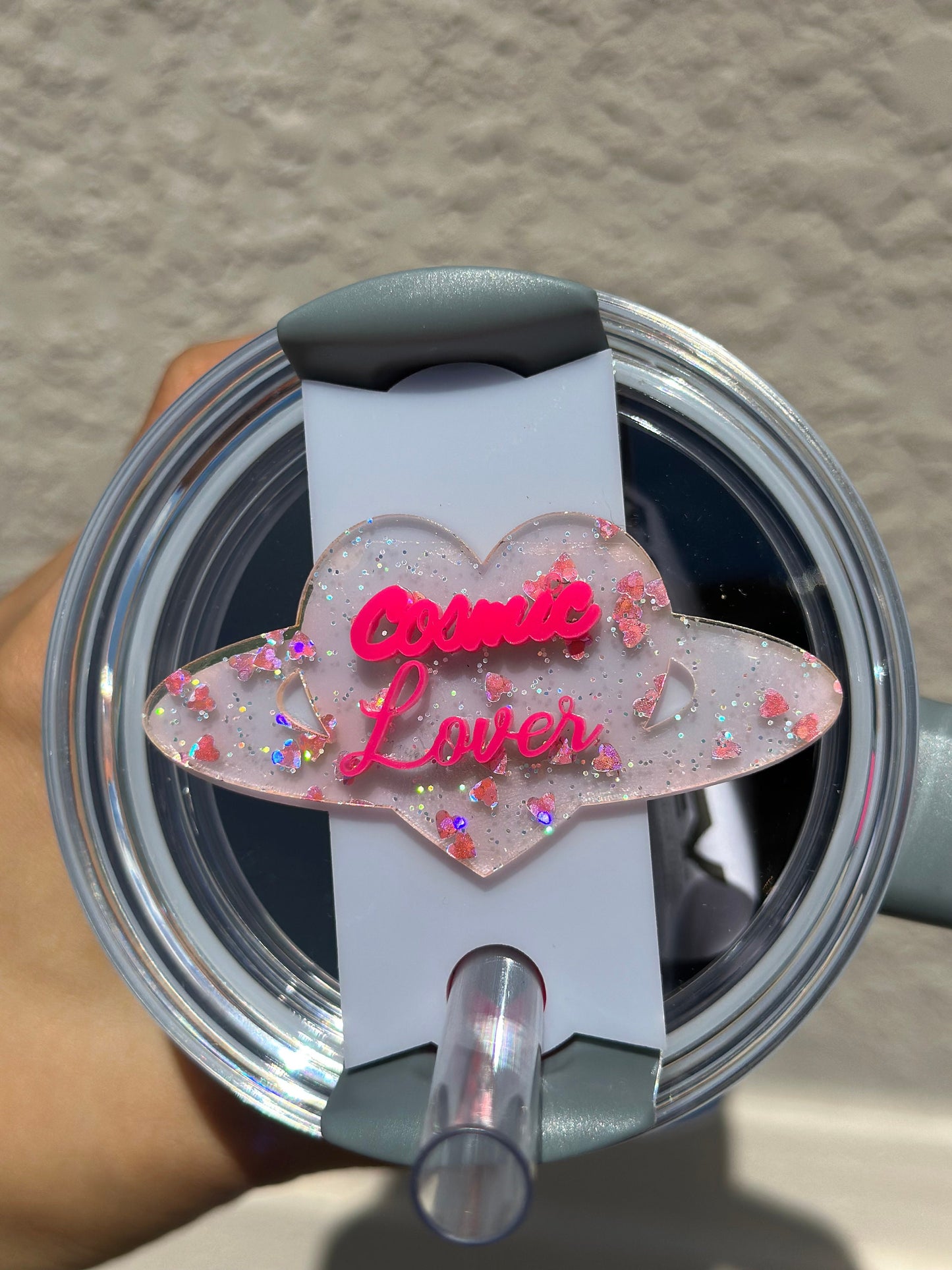 Cosmic Lover Tumbler Topper Peach tumbler Name Plate Name Plate Name Plate Stanley Lid Topper Custom Name Plate tumbler name tag