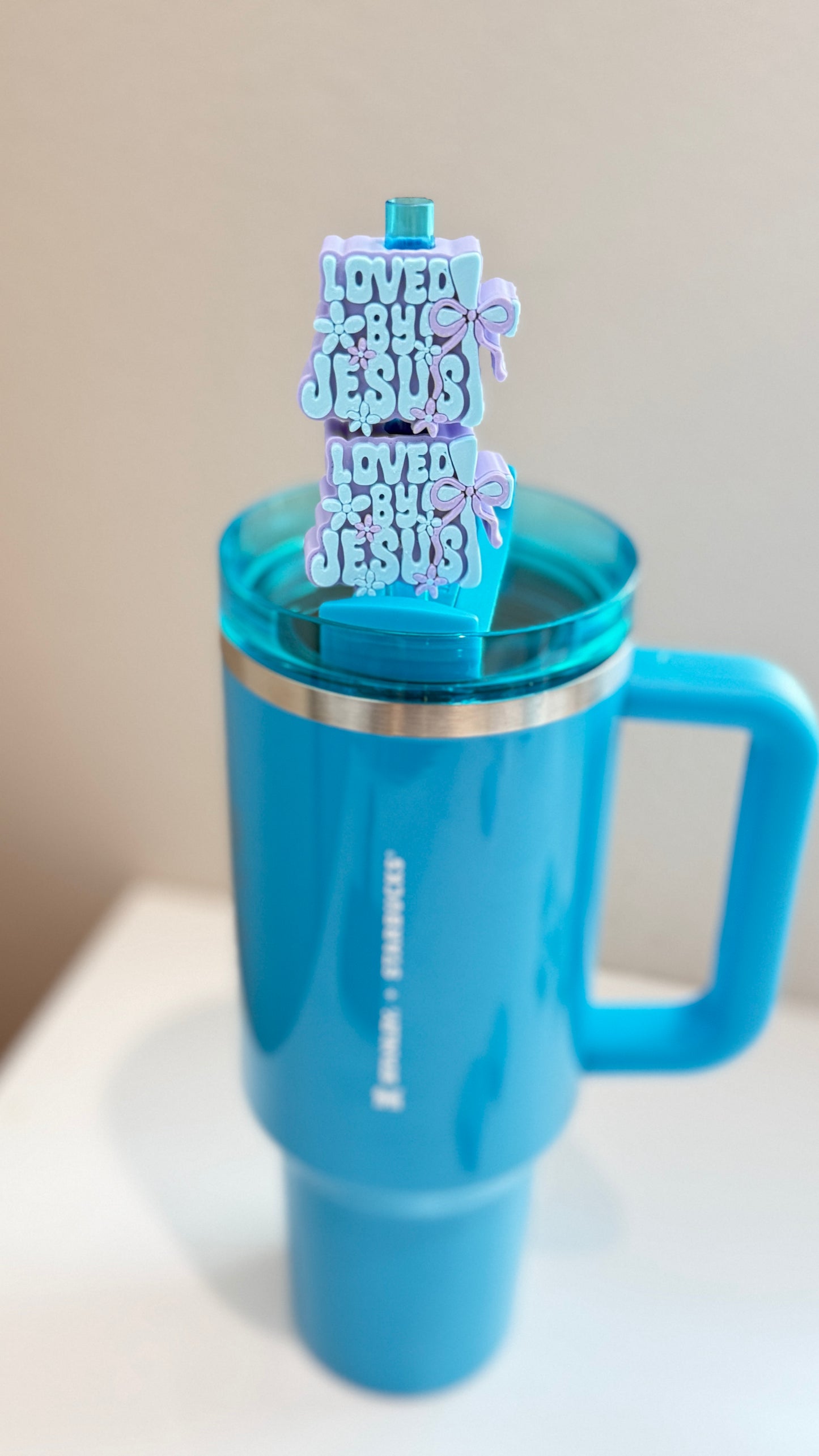 Loved by Jesus Straw Topper | Christian Stanley Cup Accessory | Faith-Based Gift | Cute Tumbler Charm | 3D Printed Straw Topper | Religious Gift