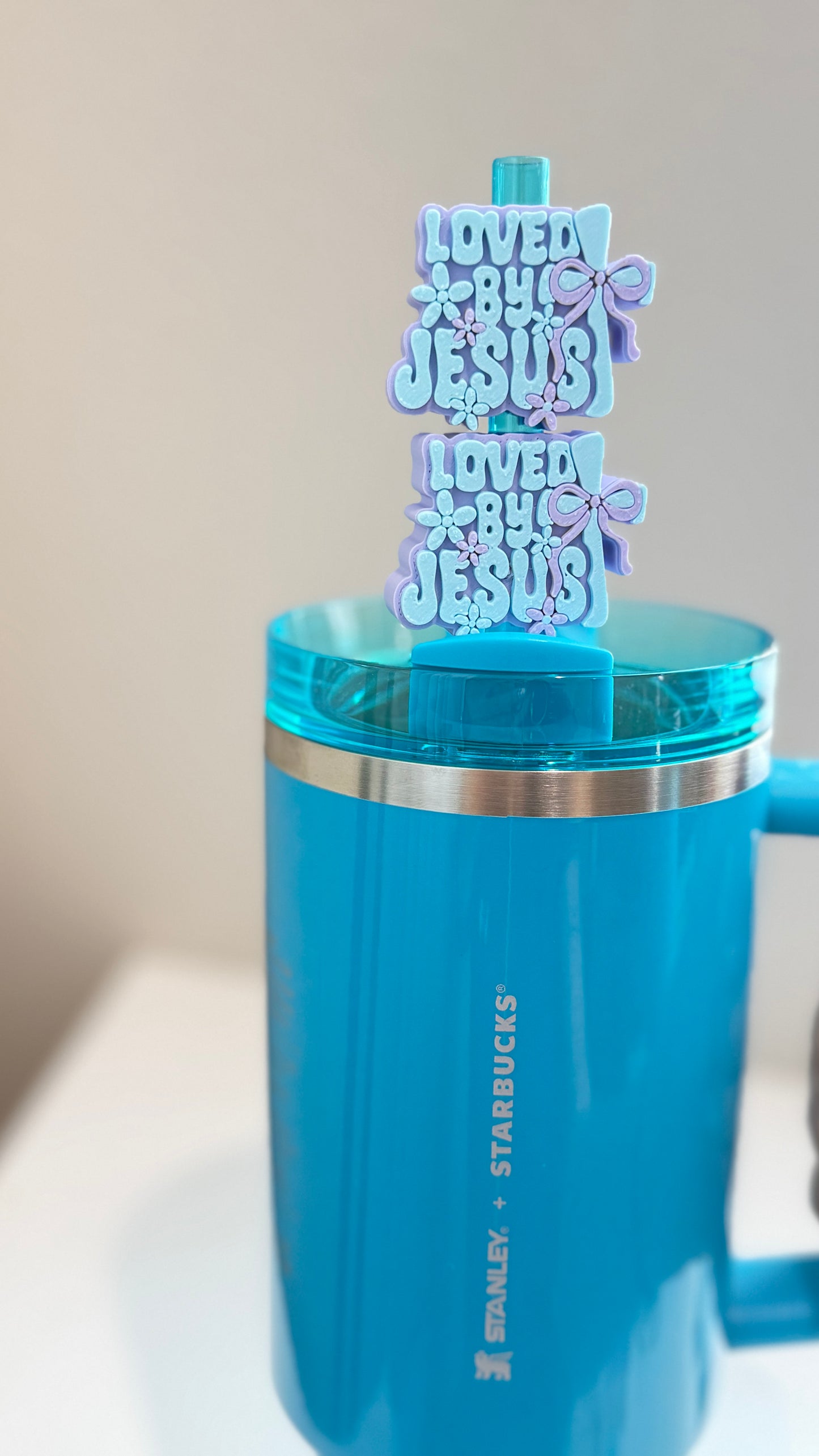 Loved by Jesus Straw Topper | Christian Stanley Cup Accessory | Faith-Based Gift | Cute Tumbler Charm | 3D Printed Straw Topper | Religious Gift