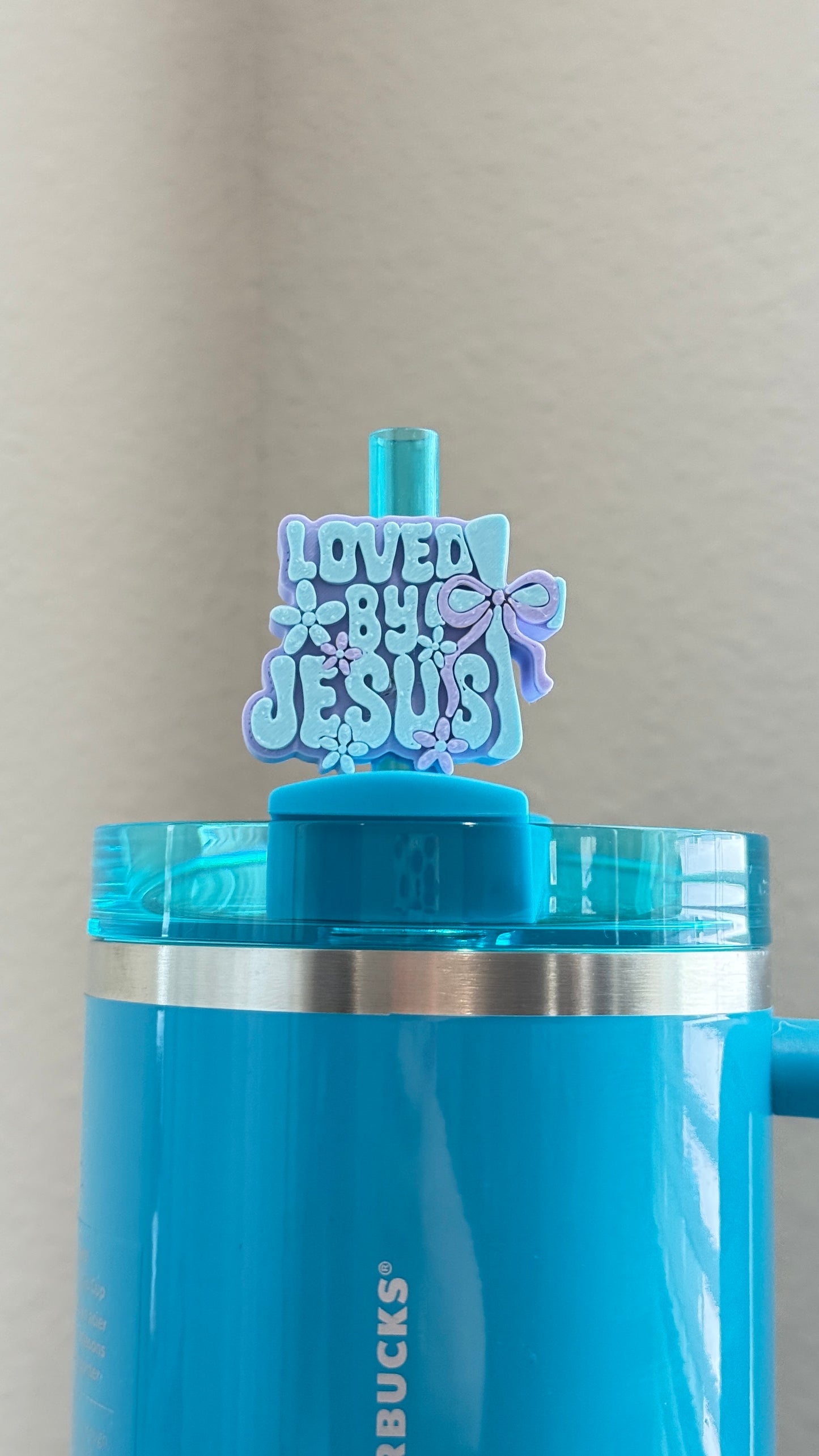 Loved by Jesus Straw Topper | Christian Stanley Cup Accessory | Faith-Based Gift | Cute Tumbler Charm | 3D Printed Straw Topper | Religious Gift