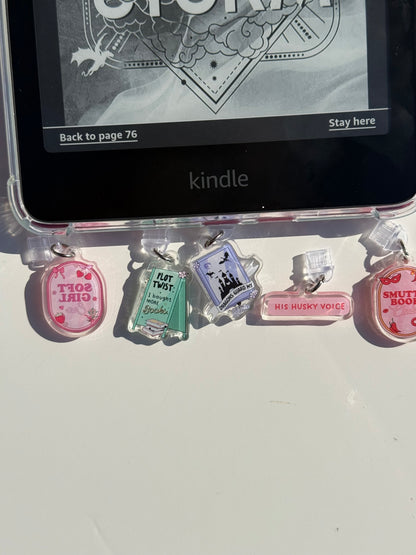 Kindle Charms Bookish Kindle Charm | Double-Sided Acrylic Charm | USB-C Plug