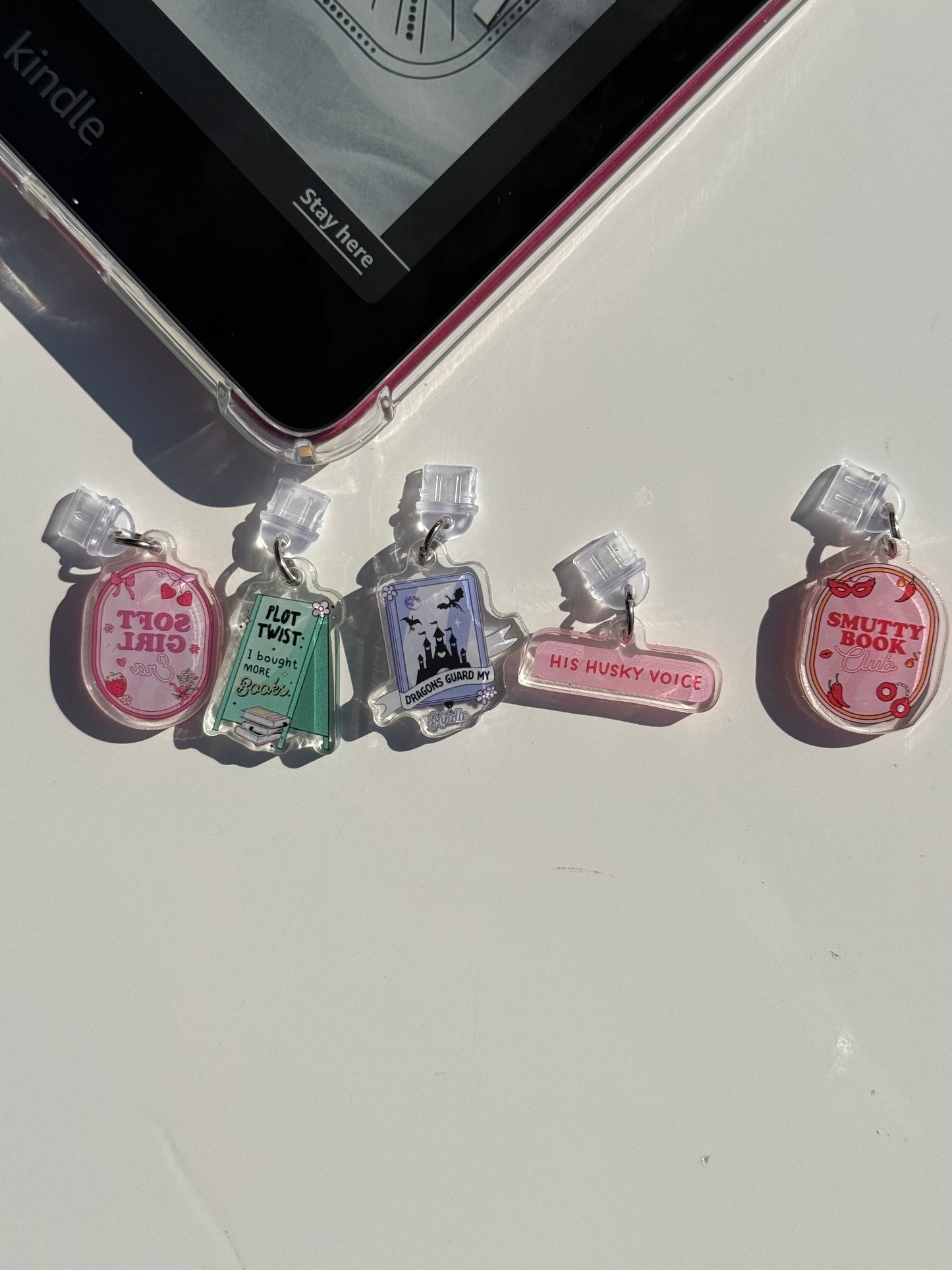 Kindle Charms Bookish Kindle Charm | Double-Sided Acrylic Charm | USB-C Plug