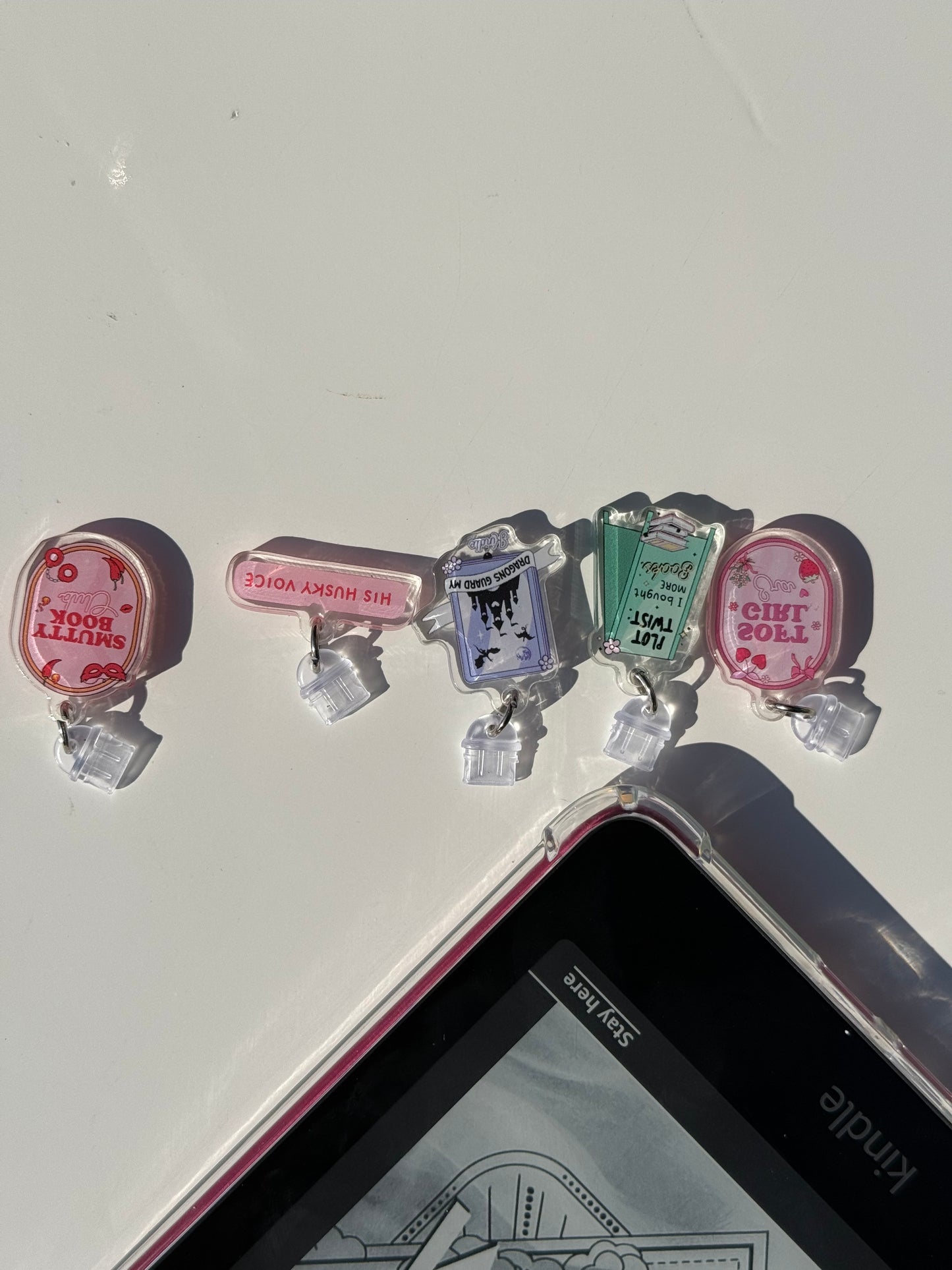 Kindle Charms Bookish Kindle Charm | Double-Sided Acrylic Charm | USB-C Plug
