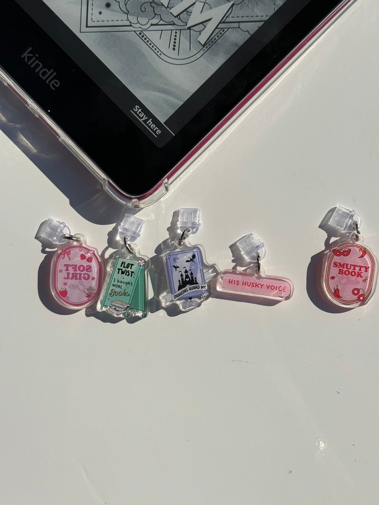 Kindle Charms Bookish Kindle Charm | Double-Sided Acrylic Charm | USB-C Plug