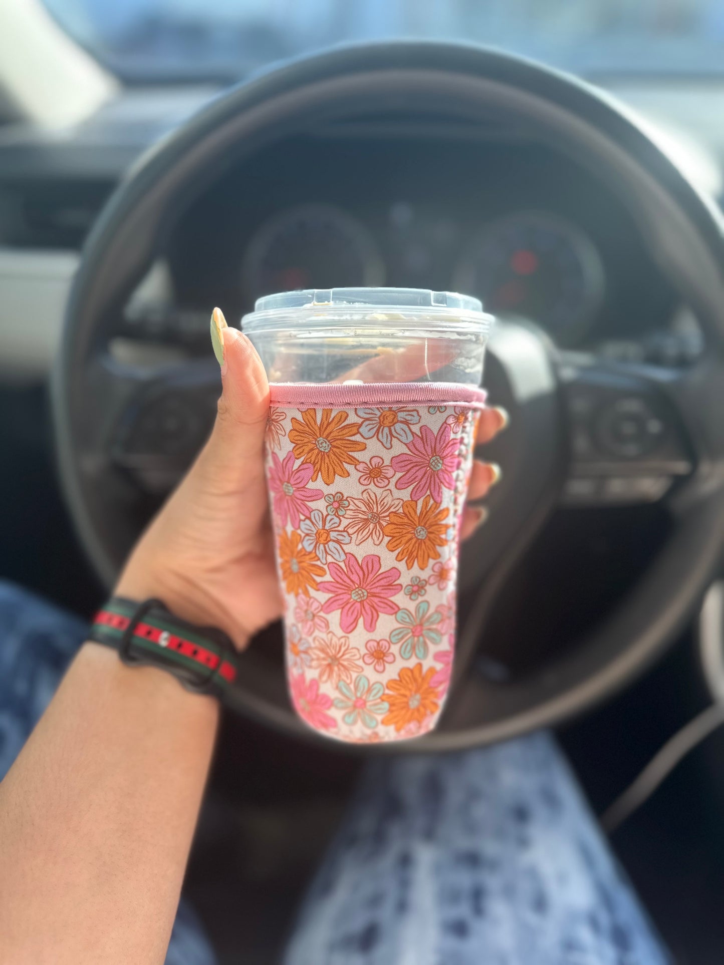 Soft Girl Coffee Cozy Sleeve | Reusable Iced & Hot Cup Holder for 16–22oz | Floral Print | Eco-Friendly Gift for Book Lovers Coffee Queens