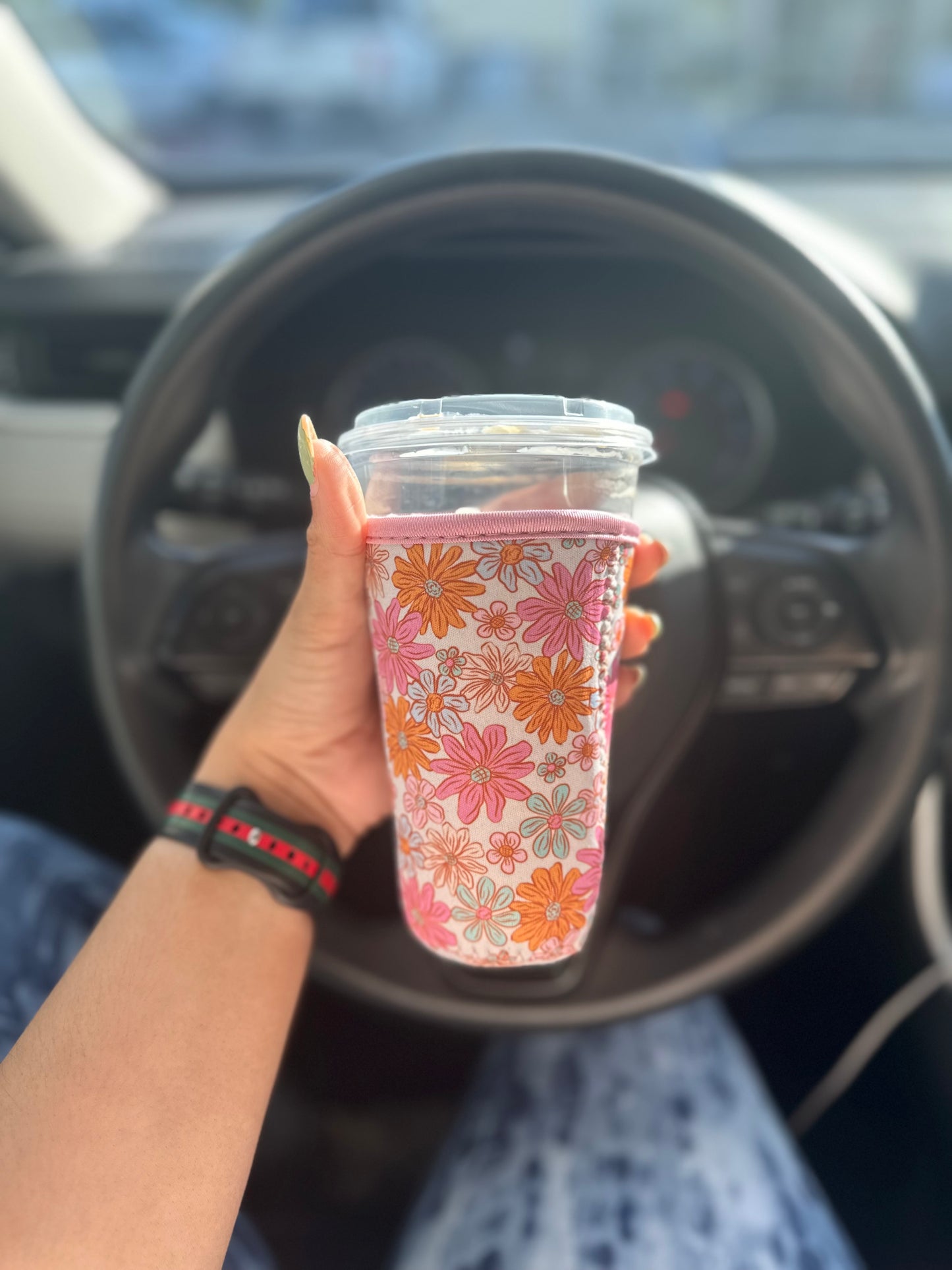 Soft Girl Coffee Cozy Sleeve | Reusable Iced & Hot Cup Holder for 16–22oz | Floral Print | Eco-Friendly Gift for Book Lovers Coffee Queens