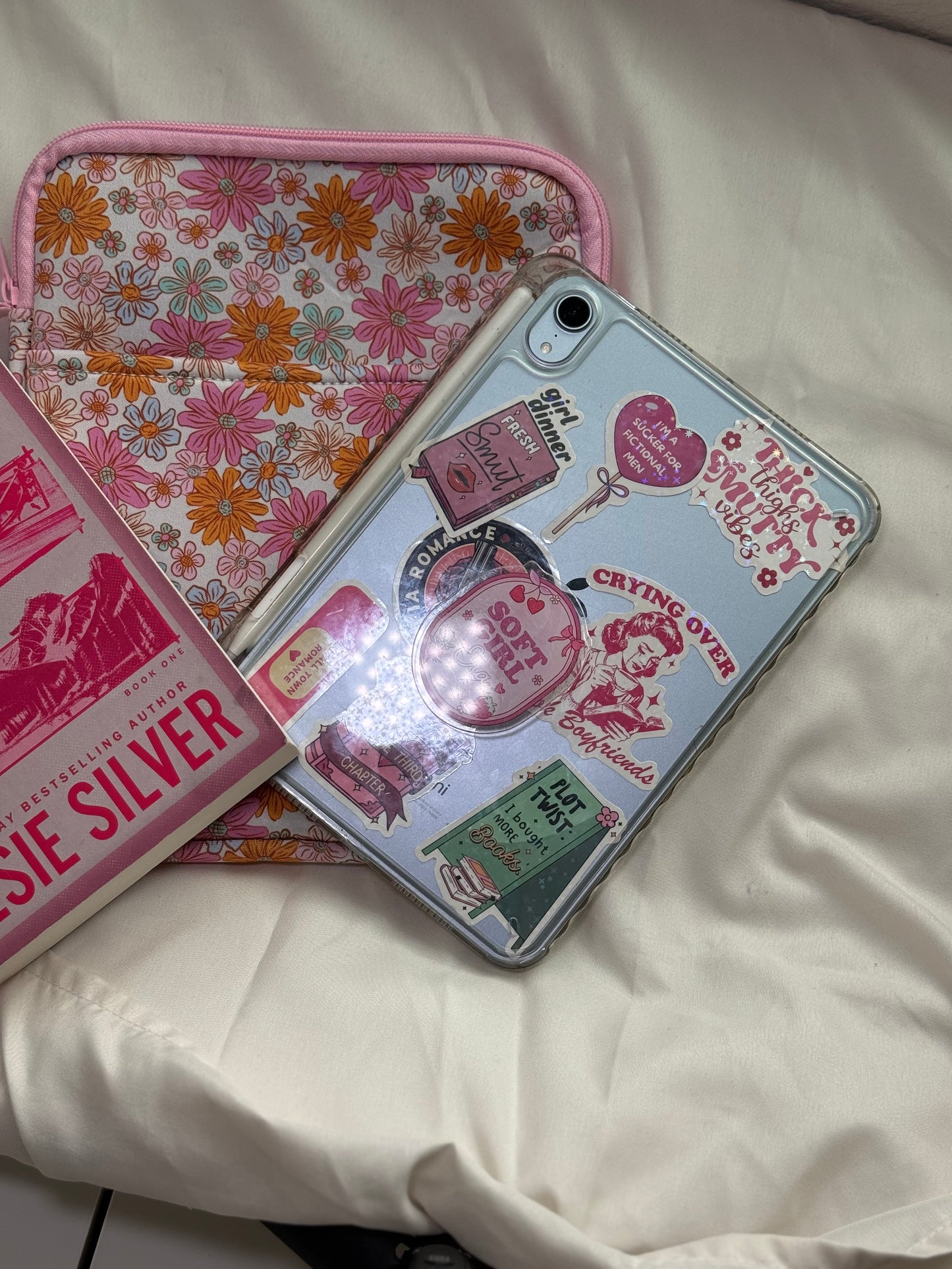 Soft Girl E-Reader Sleeve + Glass Cup Cozy + Grip | Bookish Bundle for Kindle, iPad Mini, Journals