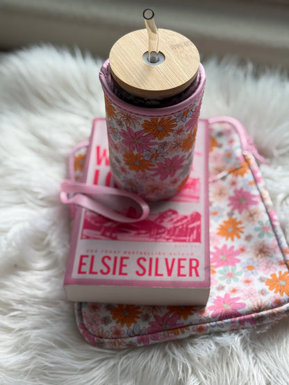 Soft Girl Coffee Cozy Sleeve | Reusable Iced & Hot Cup Holder for 16–22oz | Floral Print | Eco-Friendly Gift for Book Lovers Coffee Queens