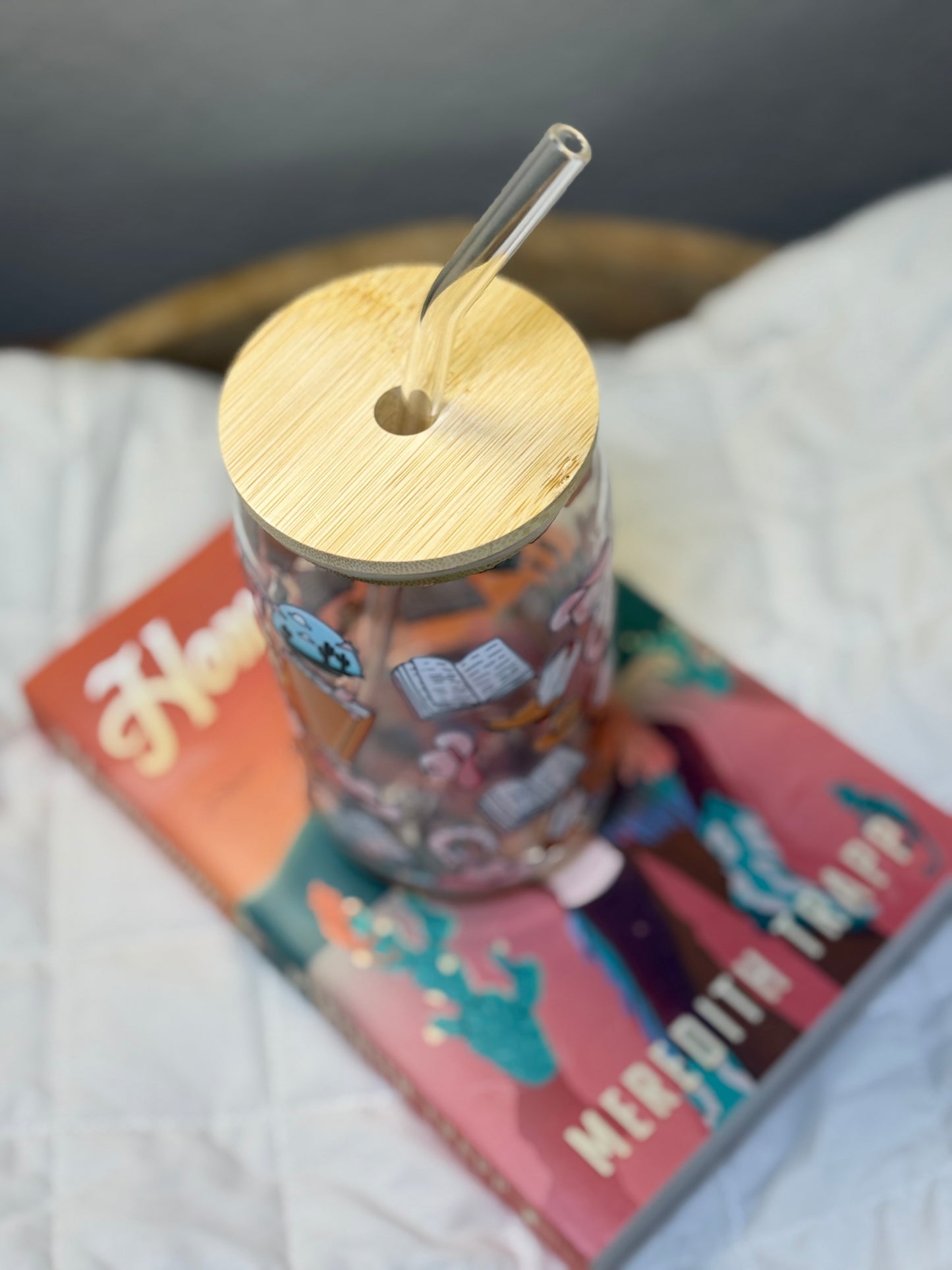 Small Town Cowboy Romance Glass Cup – 16oz Booktrope Can Glass with Bamboo Lid + Straw