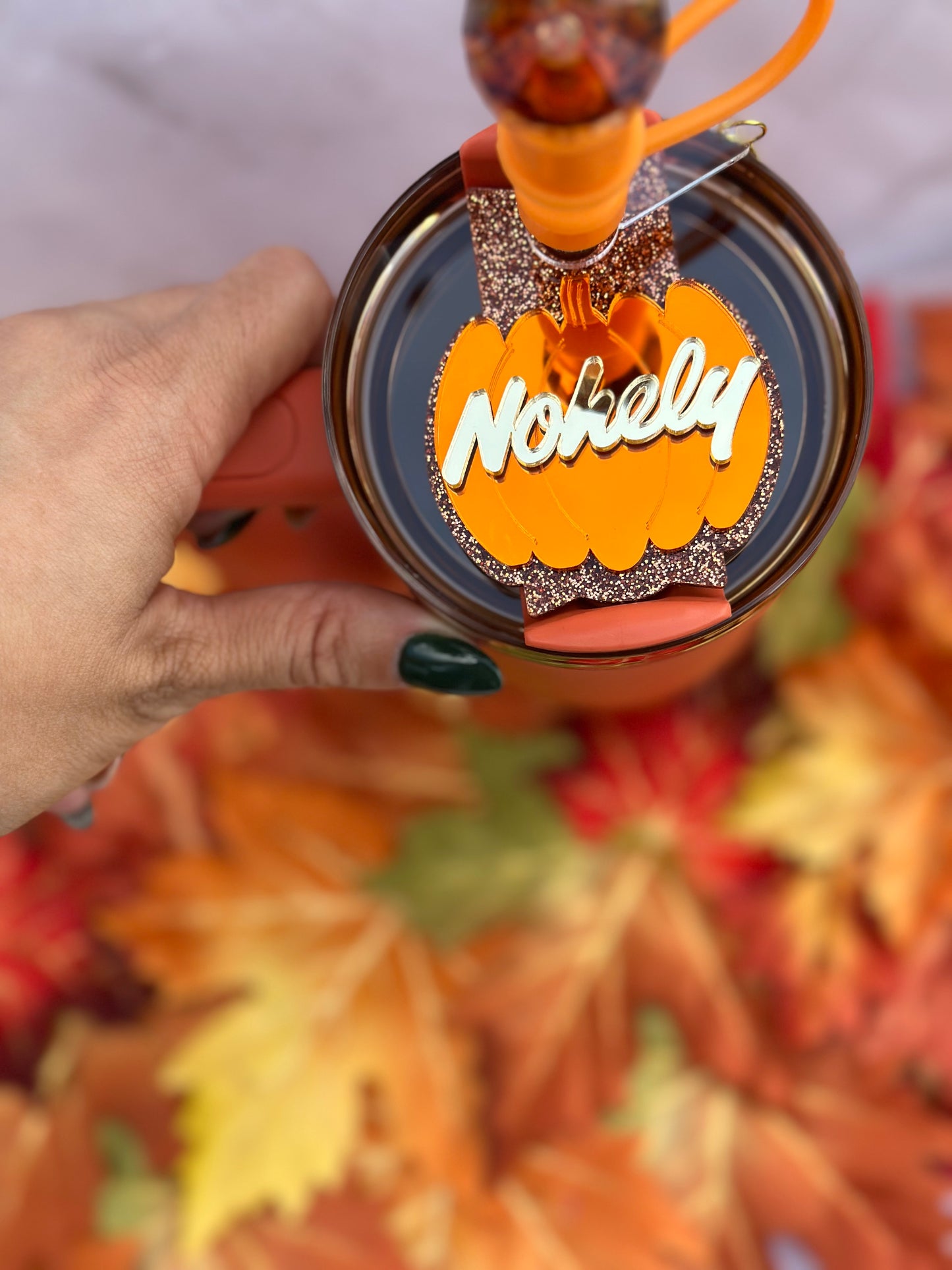 Pumpkin Fall Stanley Topper Halloween Name Tumbler Topper Spooky Season Topper Plate  Autumn Fall topper Name Plate Personalized Pumpkin