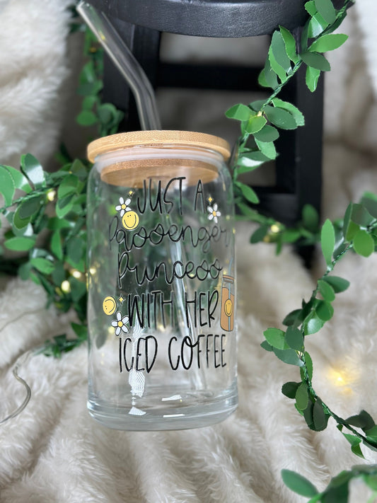 Passenger Princess luxe Iced Coffee Glass 16oz Caffeine Queen Ice Coffee Queen Princess gift coffee lover gift Retro Cute Gifts For Her