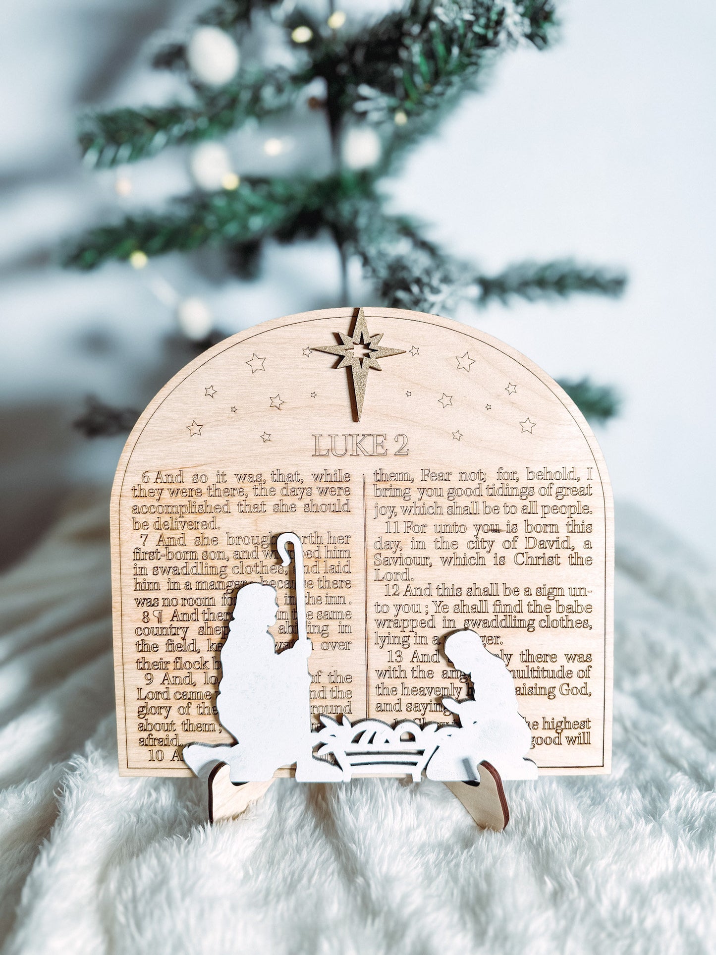 Luke 2 Scripture Christmas Ornament Shelf Sitter Wooden Nativity Home Decor Easel Handmade Wooden Nativity Luke 2 Home decor Christian Gift