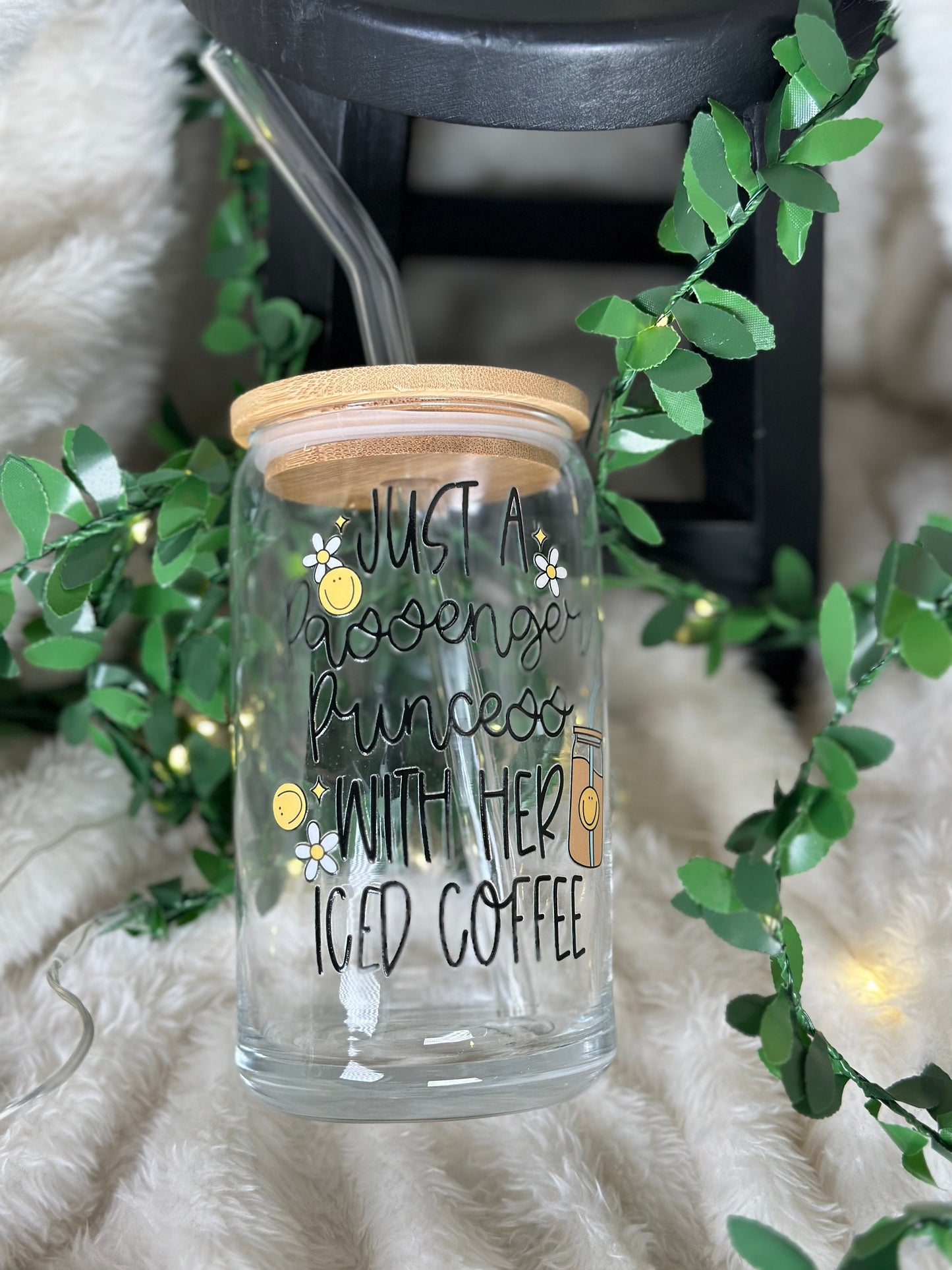 Passenger Princess luxe Iced Coffee Glass 16oz Caffeine Queen Ice Coffee Queen Princess gift coffee lover gift Retro Cute Gifts For Her