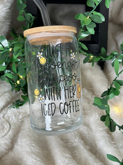 Passenger Princess luxe Iced Coffee Glass 16oz Caffeine Queen Ice Coffee Queen Princess gift coffee lover gift Retro Cute Gifts For Her