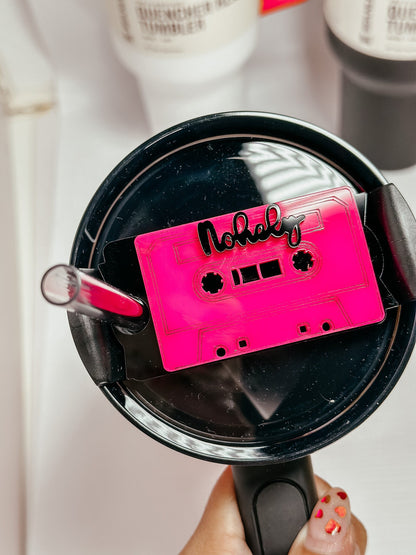 Personalized Name Plate for Tumbler Custom Tumbler Topper tumbler Lids H2.0 Pink Neon name tag Neon Tumbler Name Plate Rainbow girl 80skids