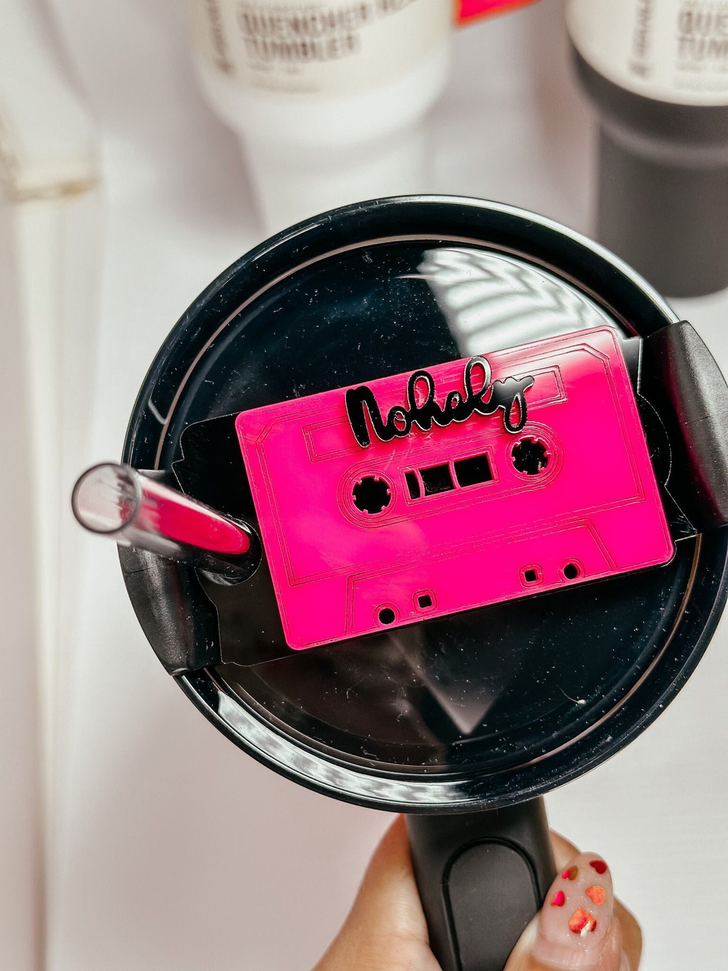 Personalized Name Plate for Tumbler Custom Tumbler Topper tumbler Lids H2.0 Pink Neon name tag Neon Tumbler Name Plate I heart the 90s