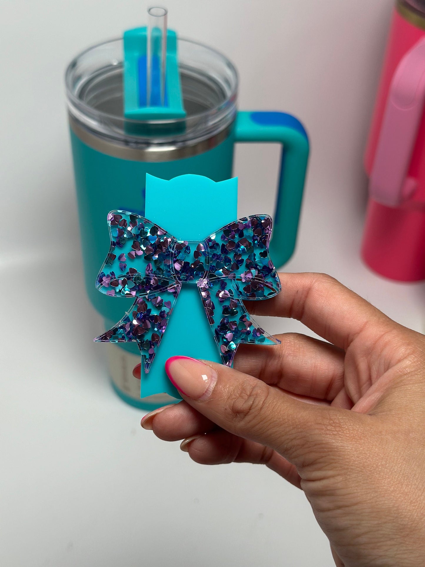 Personalized name Plate Tumbler  chearleader bow Tumbler Name Tag Personalized name topper name tag Cheer Bow Tumbler gift for cheerteam