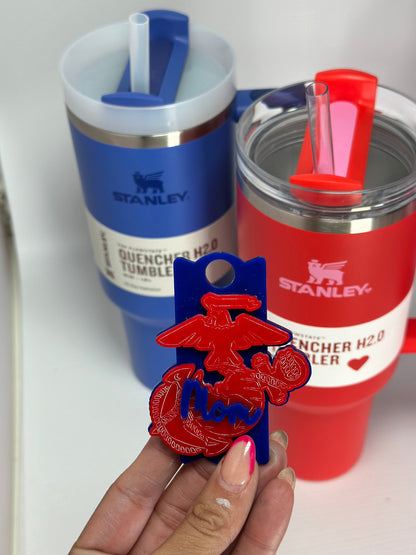 Personalized Tumbler Name Plate USMC  Flag Stanley Name Tag For Tumbler Plate Topper Acrylic EGA Name Plate Quencher Name Tag  Military wife