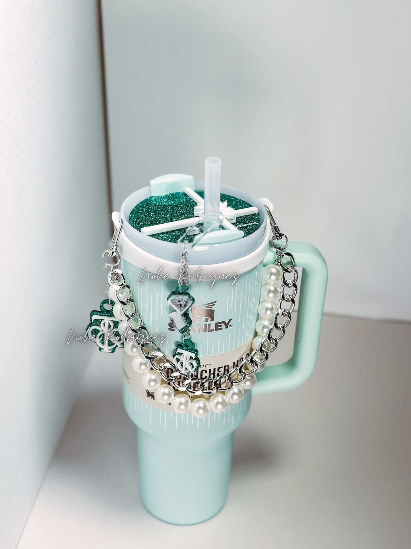 Breakfast Blue  bow topper Tumbler Name Tag H2.0 Tumbler Topper Tumbler custom Tumbler Tag Topper Teal bow  White Bow Topper  bow accessories