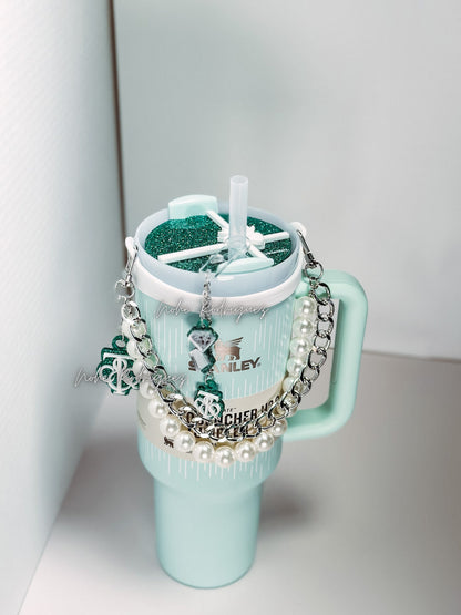Breakfast Blue  bow topper Tumbler Name Tag H2.0 Tumbler Topper Tumbler custom Tumbler Tag Topper Teal bow  White Bow Topper  bow accessories