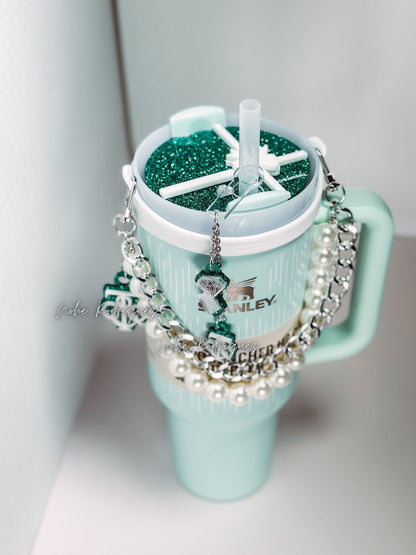 Breakfast Blue  bow topper Tumbler Name Tag H2.0 Tumbler Topper Tumbler custom Tumbler Tag Topper Teal bow  White Bow Topper  bow accessories