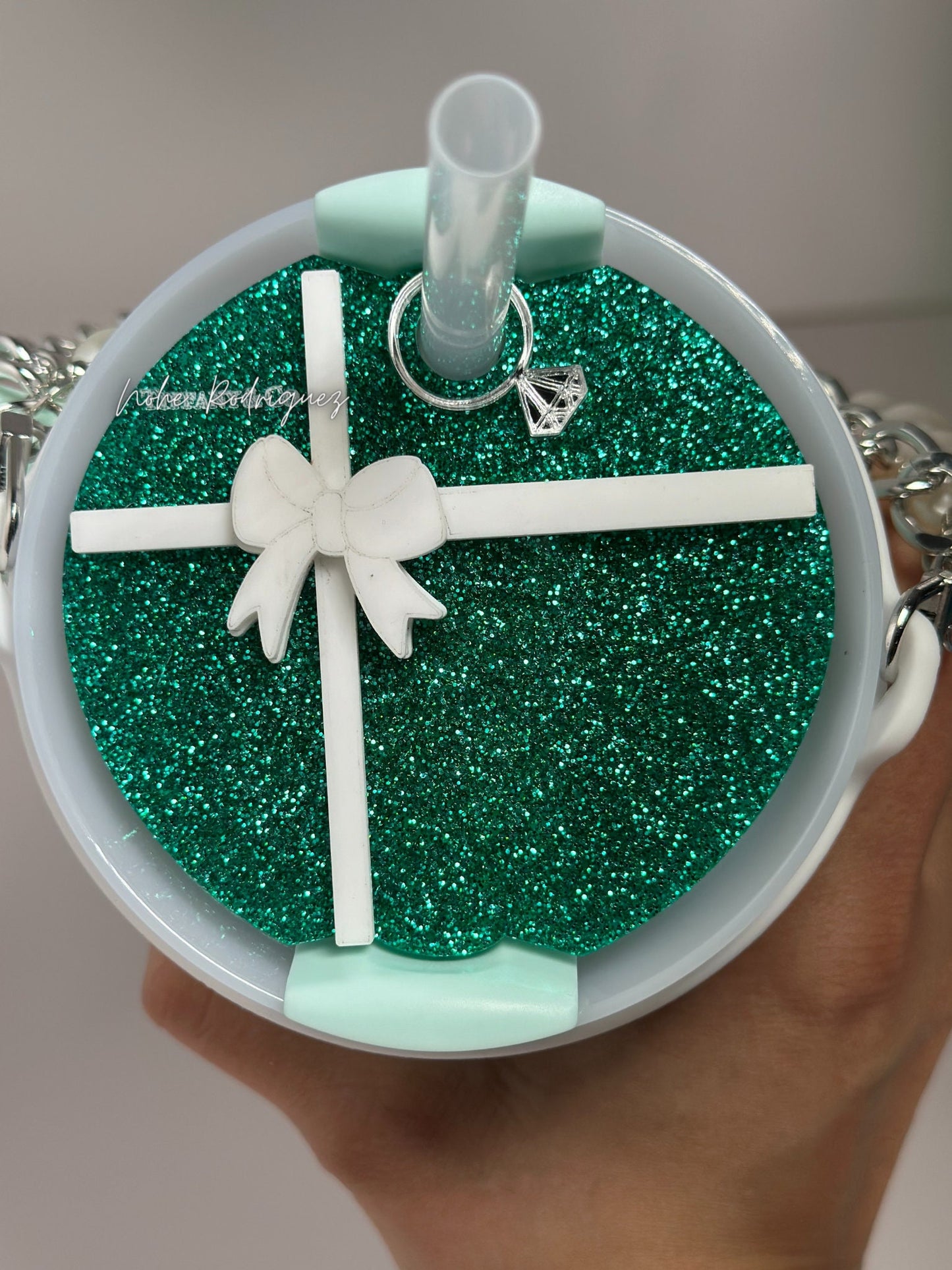 Breakfast Blue  bow topper Tumbler Name Tag H2.0 Tumbler Topper Tumbler custom Tumbler Tag Topper Teal bow  White Bow Topper  bow accessories