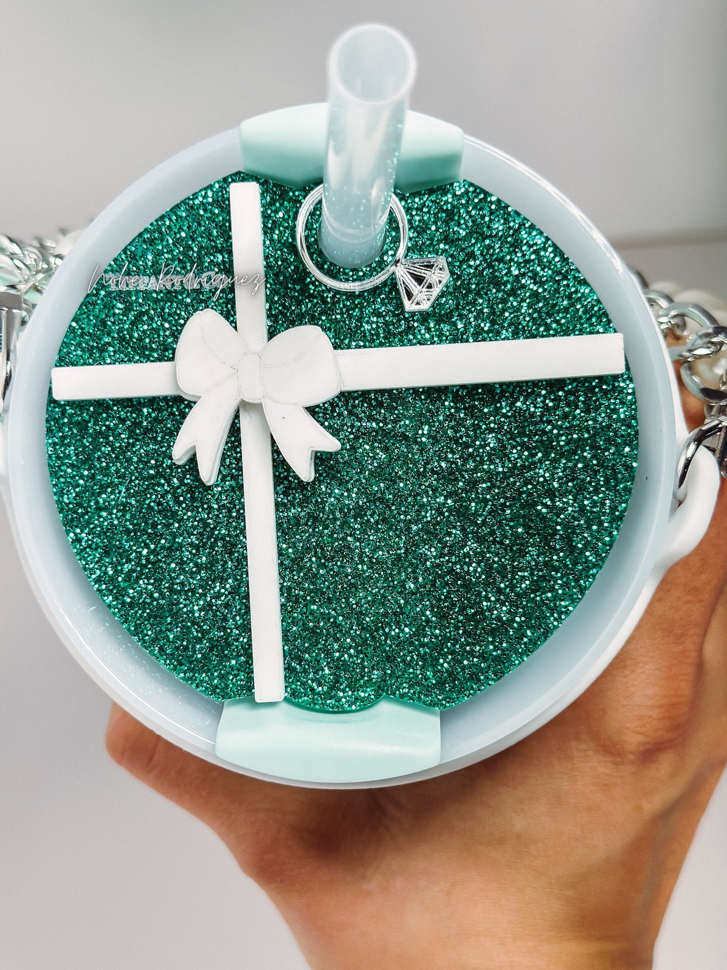 Breakfast Blue  bow topper Tumbler Name Tag H2.0 Tumbler Topper Tumbler custom Tumbler Tag Topper Teal bow  White Bow Topper  bow accessories