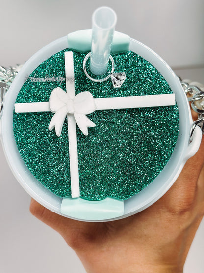 Breakfast Blue  bow topper Tumbler Name Tag H2.0 Tumbler Topper Tumbler custom Tumbler Tag Topper Teal bow  White Bow Topper  bow accessories