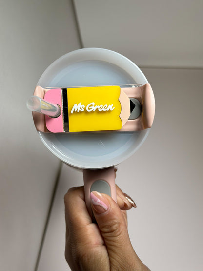 Teacher tumbler Topper Pencil Tumbler Teacher Name Plate  Pencil Tumbler Name Tag -Cup Accessories - Gifts for Teachers Teacher Appreciation