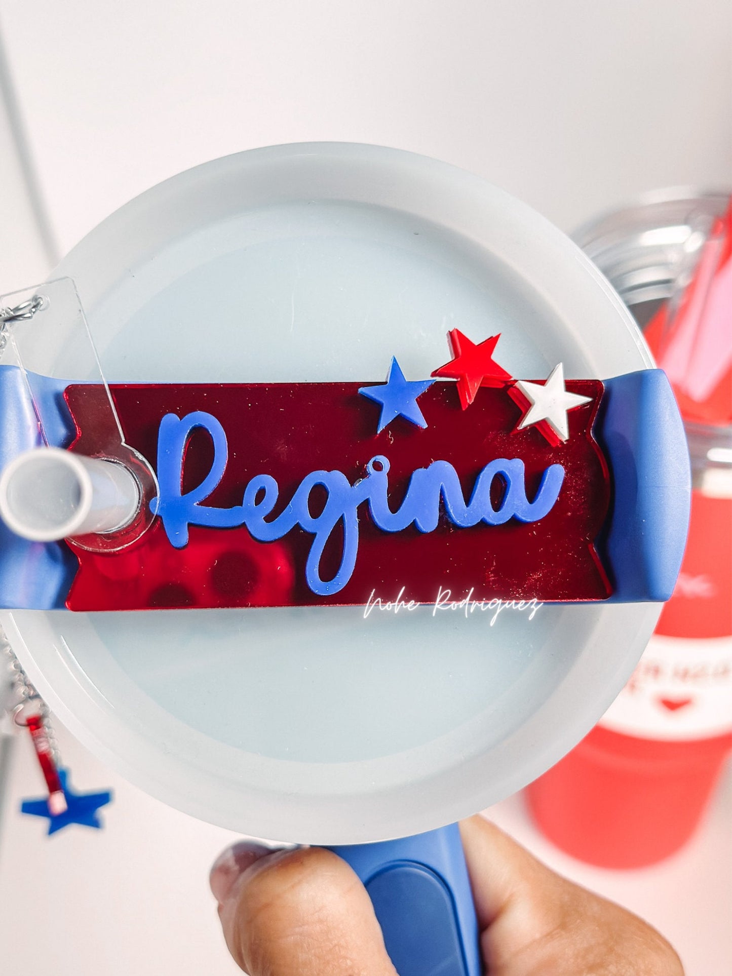 Personalized Tumbler Name Plate 4th of July set  Name Plate Quencher Name Tag USA TumblerTopper Holiday Tumbler Topper America topper