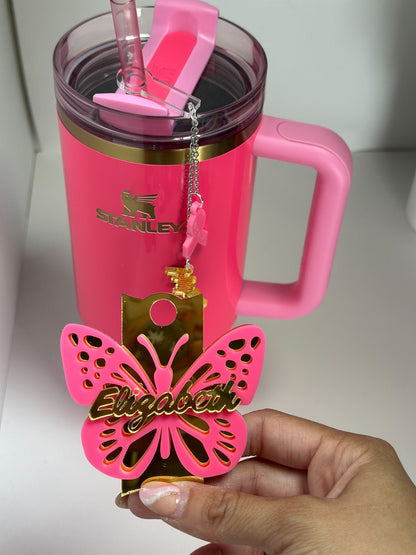 Pink Gold  Heart   tumbler cup accessory charm Cup Charm Pink Lover Charm  straw charms  Pink Parade Tumbler Topper Pink gold