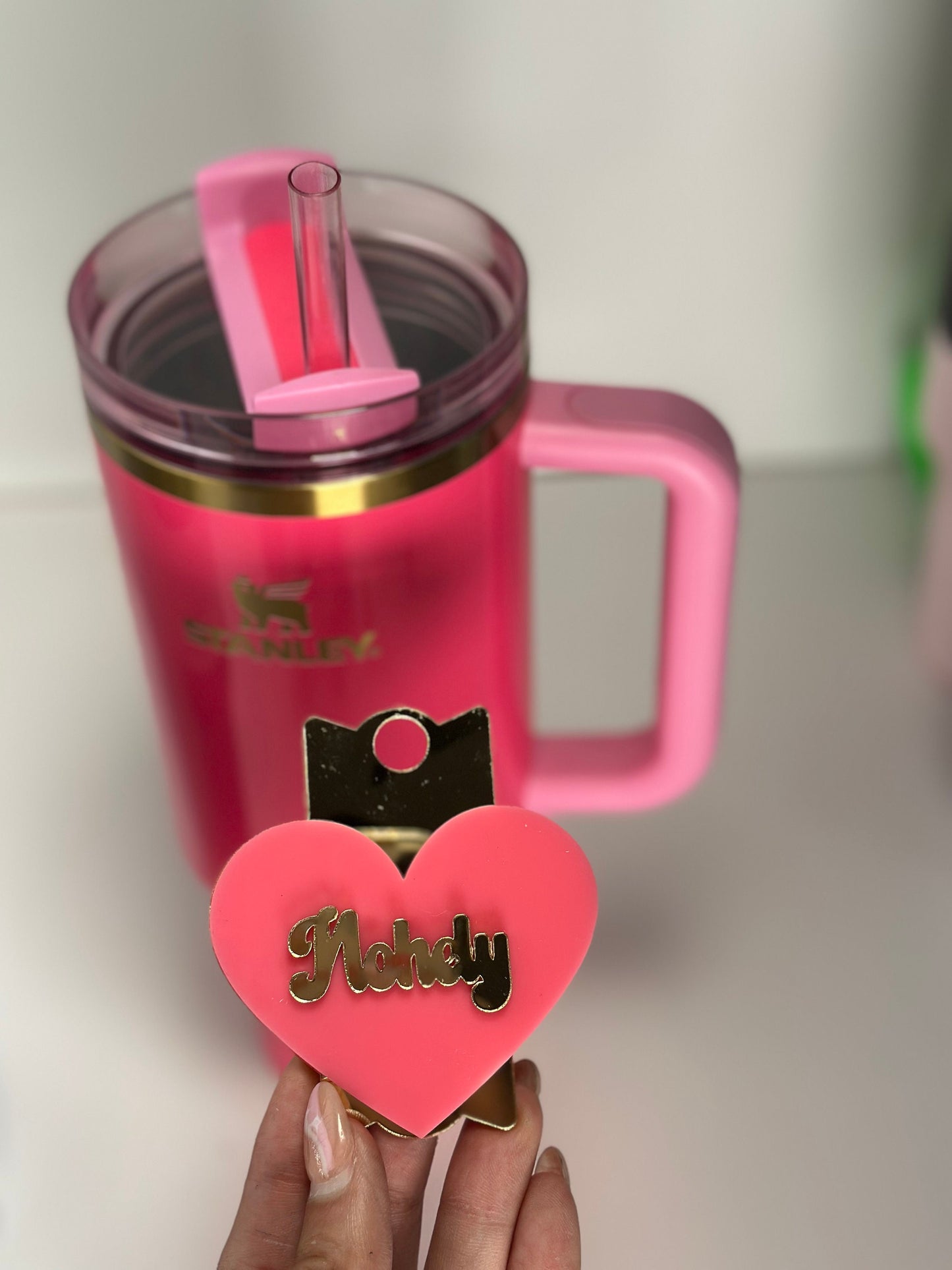 Pink Parade heart Tumbler Topper Pink Tumbler Topper Pink Gold tumbler charms Topper Pink Gold tumbler Topper Tumbler name plate