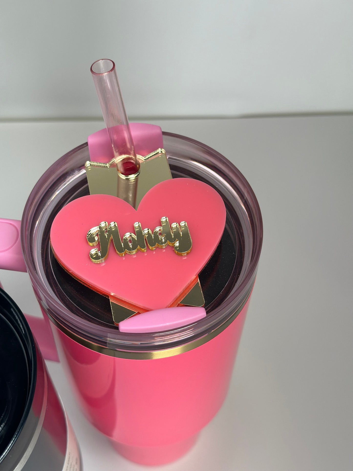 Pink Parade heart Tumbler Topper Pink Tumbler Topper Pink Gold tumbler charms Topper Pink Gold tumbler Topper Tumbler name plate