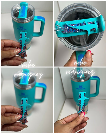 Personalized Tumbler Plate shark  Name Tag  Accessory Custom Tumbler Name Tag Tumbler Topper Name Plate beach theme tumbler gift for her