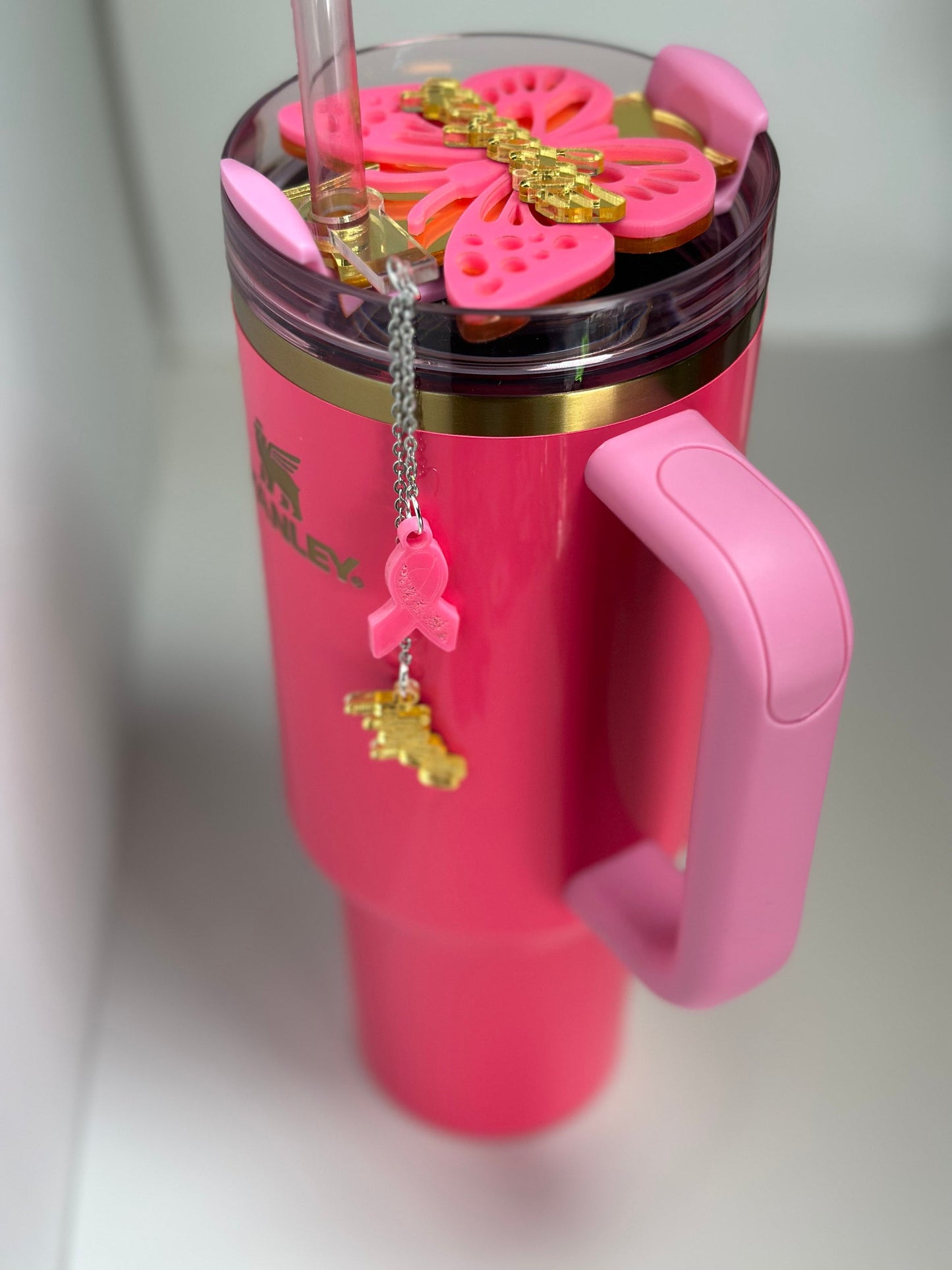 Pink Parade Butterfly Tumbler Topper Pink Tumbler Topper Pink Gold tumbler charms Topper Pink Gold tumbler Topper Tumbler name plate