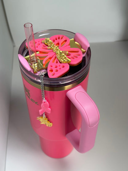 Pink Parade heart Tumbler Topper Pink Tumbler Topper Pink Gold tumbler charms Topper Pink Gold tumbler Topper Tumbler name plate