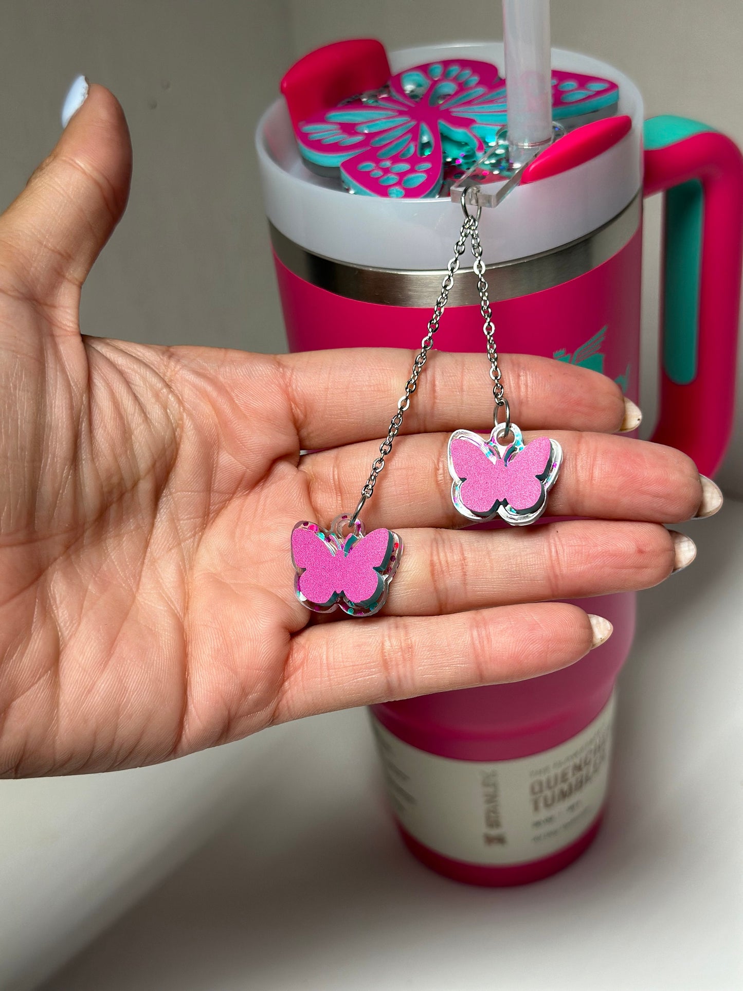 Passion Pink Butterfly Tumbler Topper Set Pink teal Charms pasionpink accessory Topper Tumbler Name Plate Perfect for  teal pink set