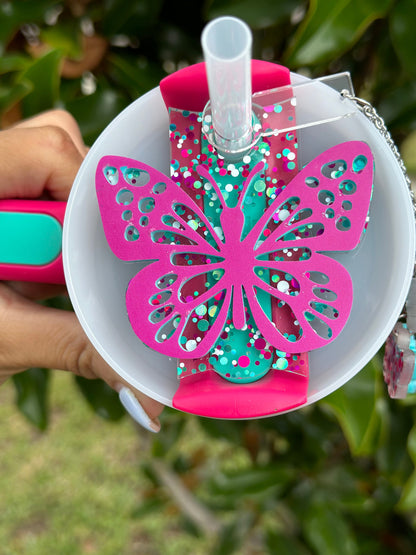 Passion Pink Butterfly Tumbler Topper Set Pink teal Charms pasionpink accessory Topper Tumbler Name Plate Perfect for  teal pink set