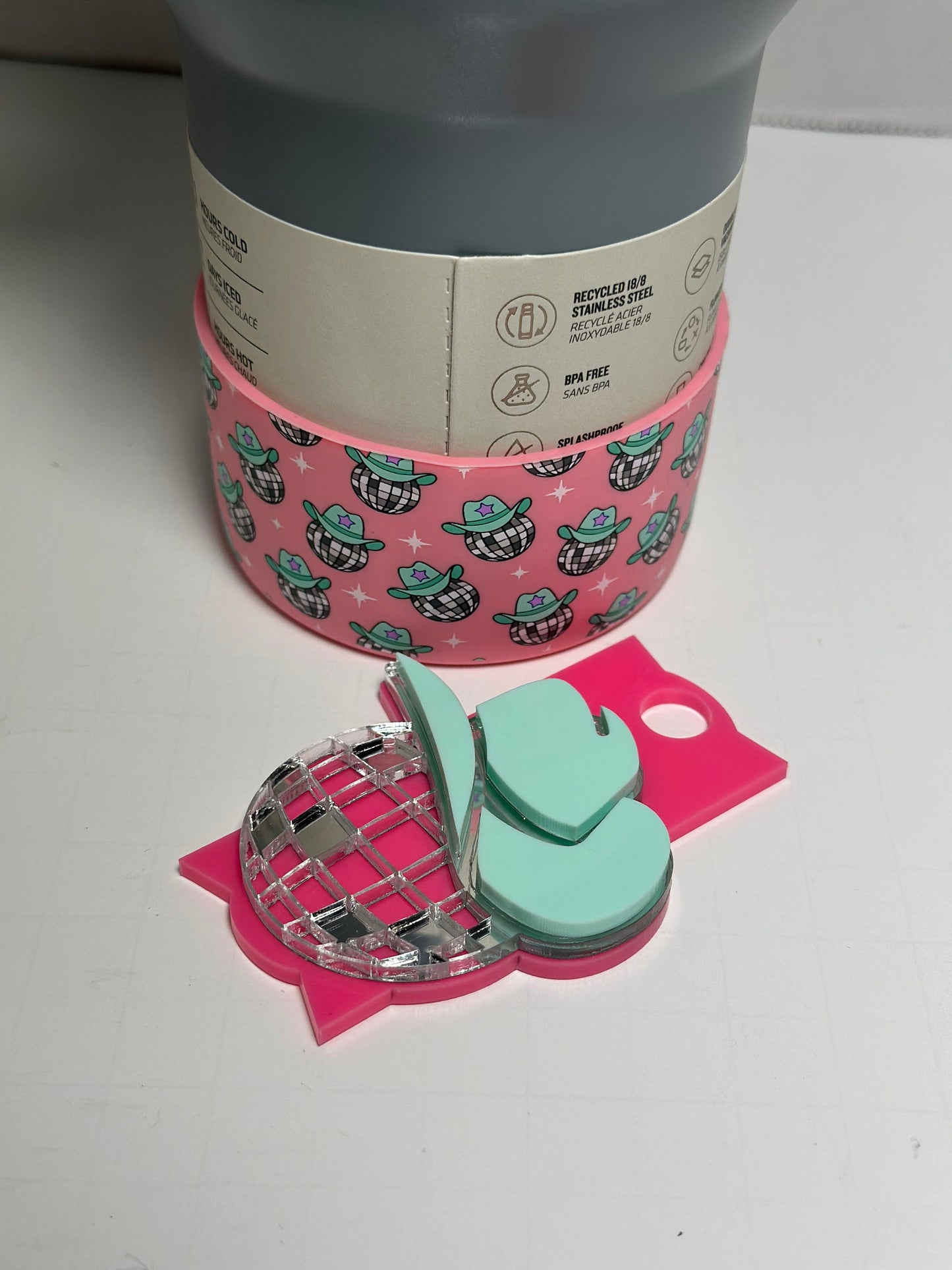 Cowboy Hat Disco Ball Tumbler Topper  Western Theme Tumbler Accessories  Stanley Tumbler Topper Pink and Mint Cowgirl Hat Set tumbler topper