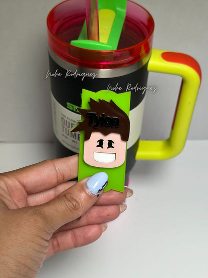 Gamer Inspired Tumbler Name Plate & Tag  Custom Name Tumbler Accessories Personalized Roblox Tumbler Charm Set kid name plate tumbler topper
