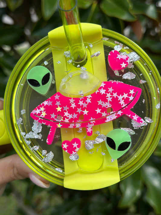 Personalized Name Tag Alien Tumbler Topper and Charms alien name tag glow in the dark  Name plate topper alien topper & charm glow in dark