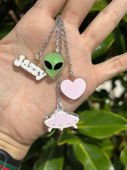 Personalized Name Tag Alien Tumbler Topper and Charms alien name tag glow in the dark  Name plate topper alien topper & charm glow in dark