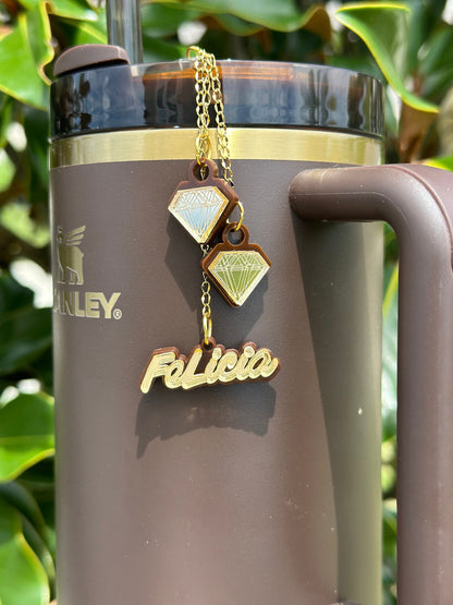 Diamond Name plate Personalized Name Tag 30oz 40oz H2.0 Tumbler Topper Tumbler Lid Tag Custom Tumbler Tag Acrylic Topper Chocolate Gold diamond