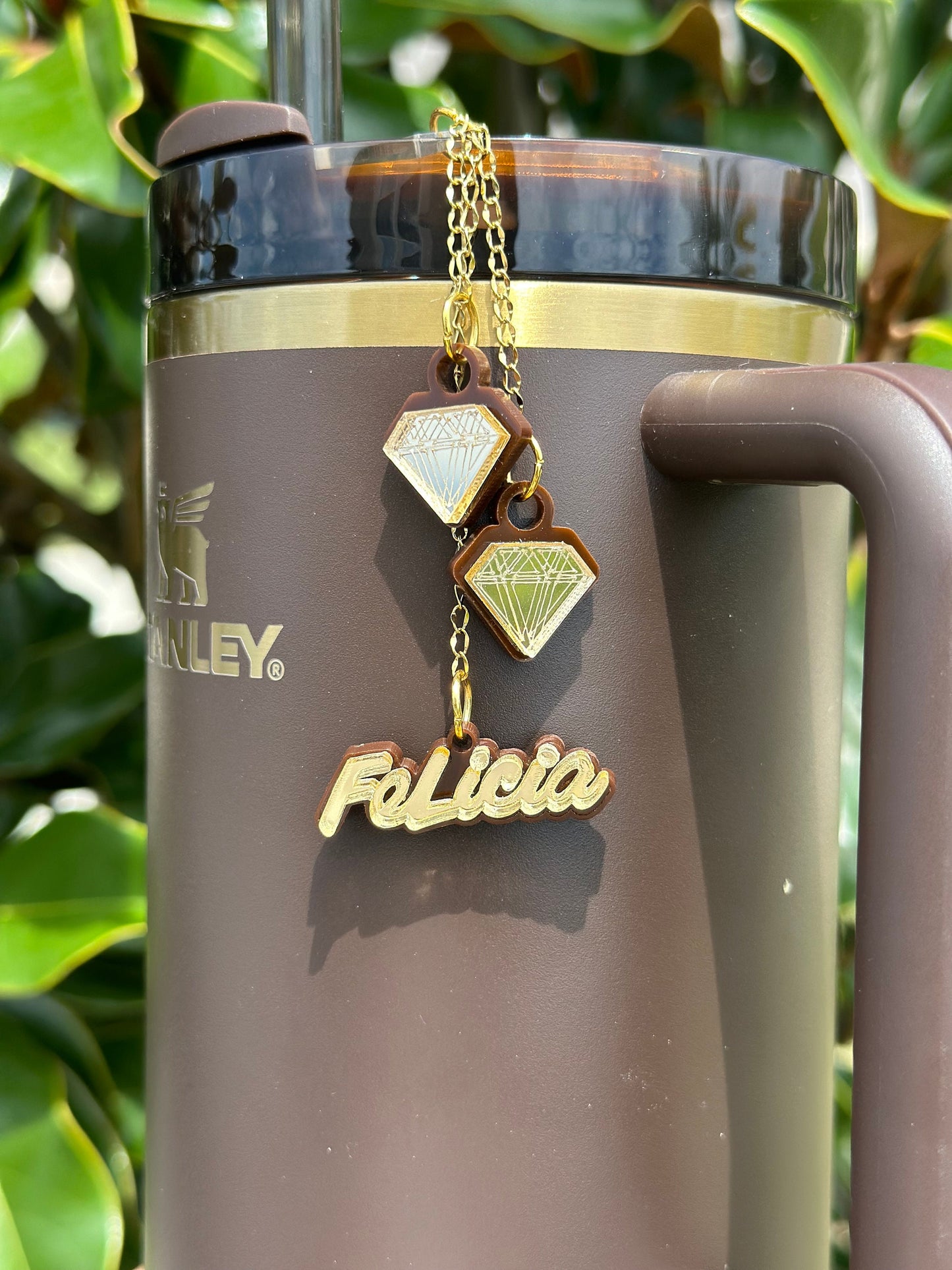 Diamond Name plate Personalized Name Tag 30oz 40oz H2.0 Tumbler Topper Tumbler Lid Tag Custom Tumbler Tag Acrylic Topper Chocolate Gold diamond